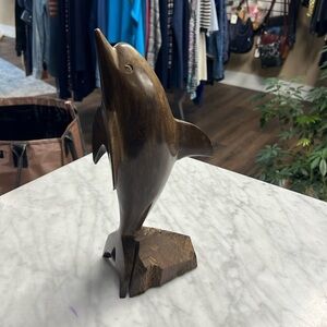 Vintage Wooden Carved Dolphin Statue